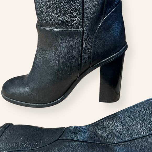 ZARA HIGH BLOCK HEEL BLACK LEATHER BOOTS EUR 40 US 9 - Picture 5 of 8